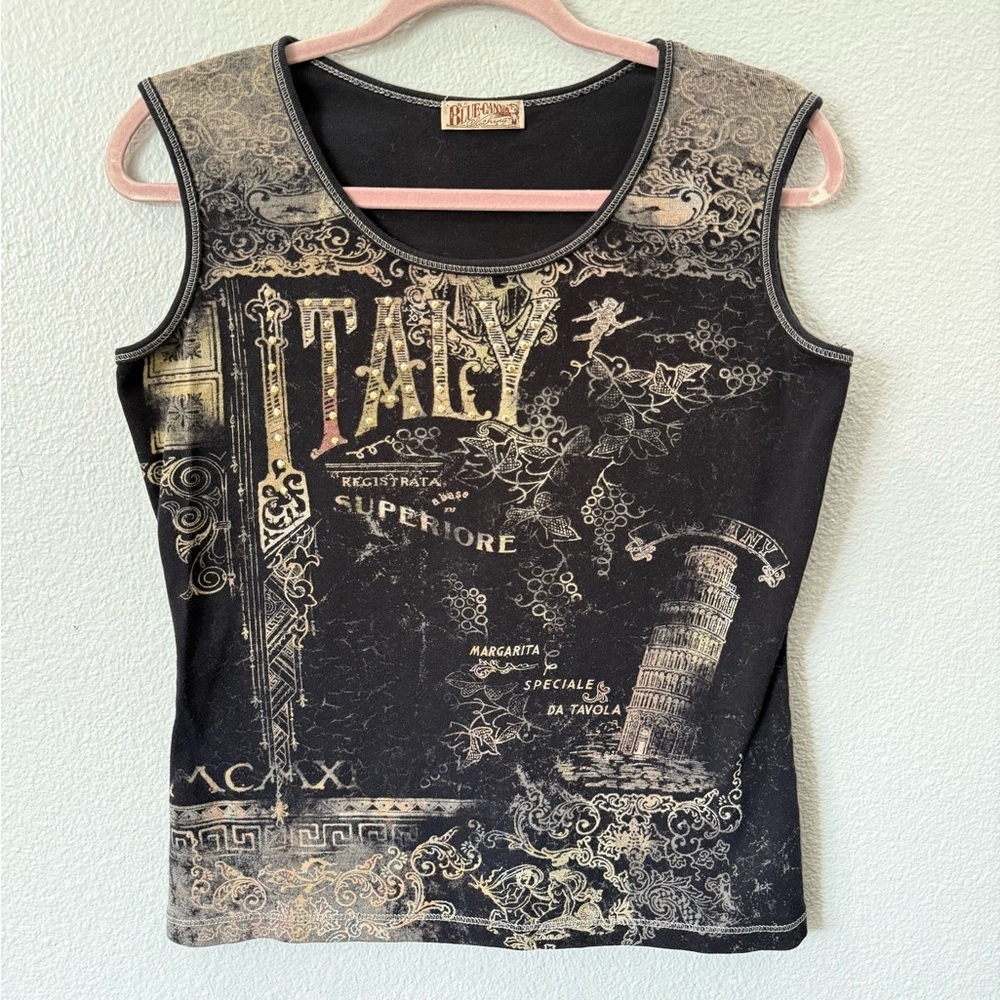 Vintage Y2K Whimsygoth Distressed Italy Graphic Tank Top Medium - Picture 2 of 7